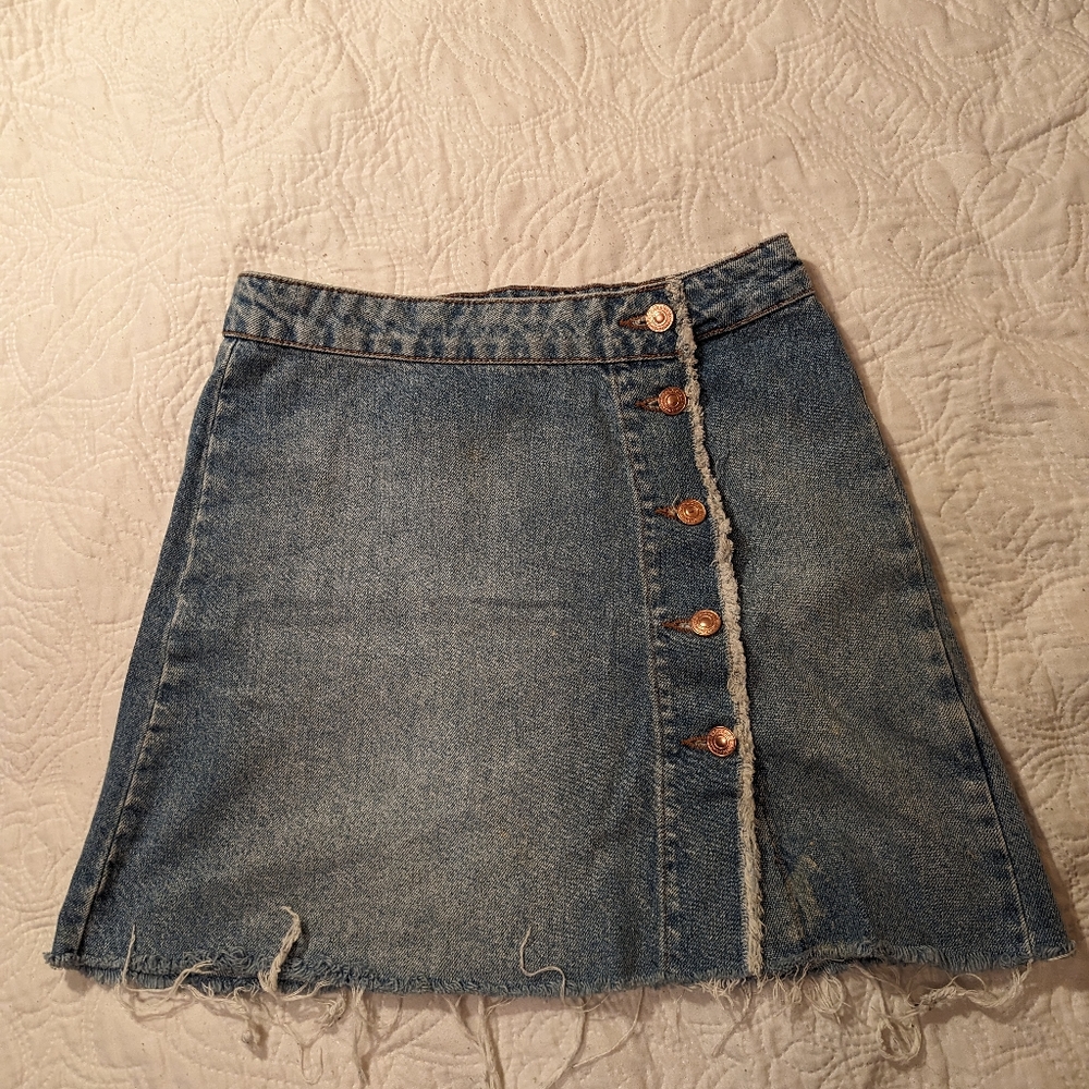 Zara light wash denim asymmetrical mini skirt